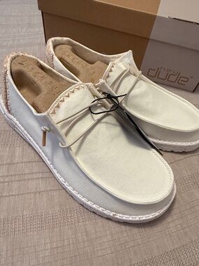 Hey Dude Women's Slip-On Loafers - Wendy Chambray Woven in White Sand